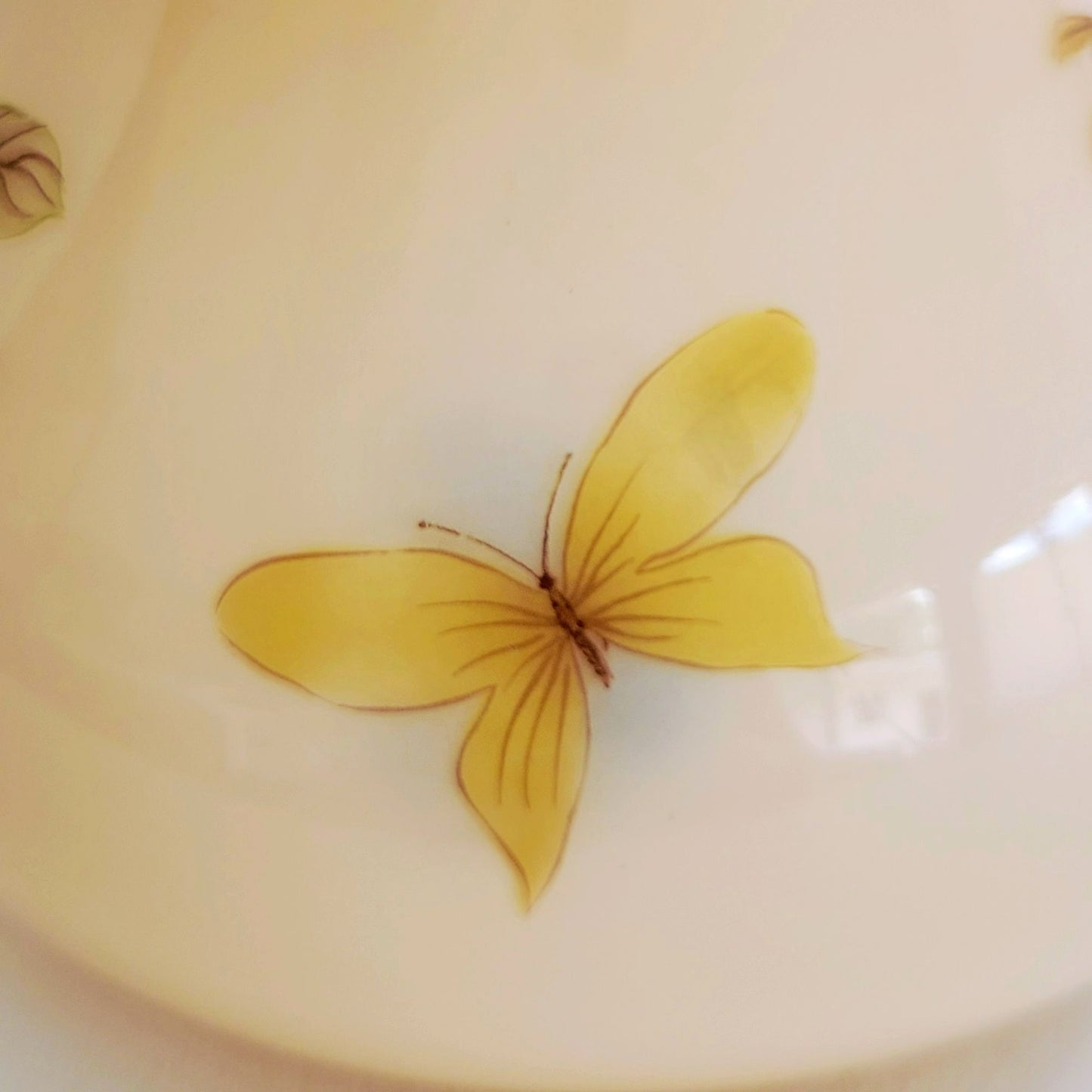 Vintage Pink Floral 10" Glass Vase, Muted Pink & Blue Flowers with Yellow Butterfly