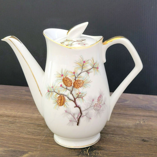 Vintage Pinecone Porcelain Coffee/Tea Pot With Lid, 24fl. oz.