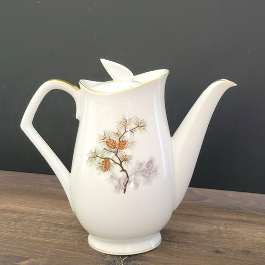 Vintage Pinecone Porcelain Coffee/Tea Pot With Lid, 24fl. oz.