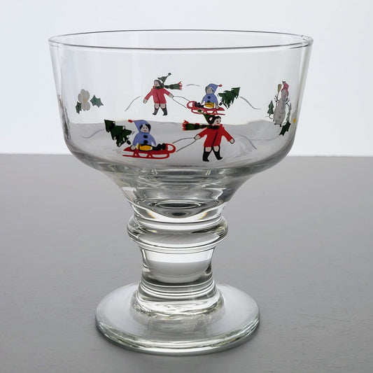 Pfaltzgraff Snow Village Footed Glass Dessert Berry Bowl, c.1990s