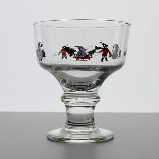 Pfaltzgraff Snow Village Footed Glass Dessert Berry Bowl, c.1990s