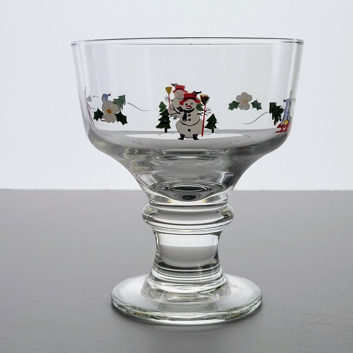Pfaltzgraff Snow Village Footed Glass Dessert Berry Bowl, c.1990s
