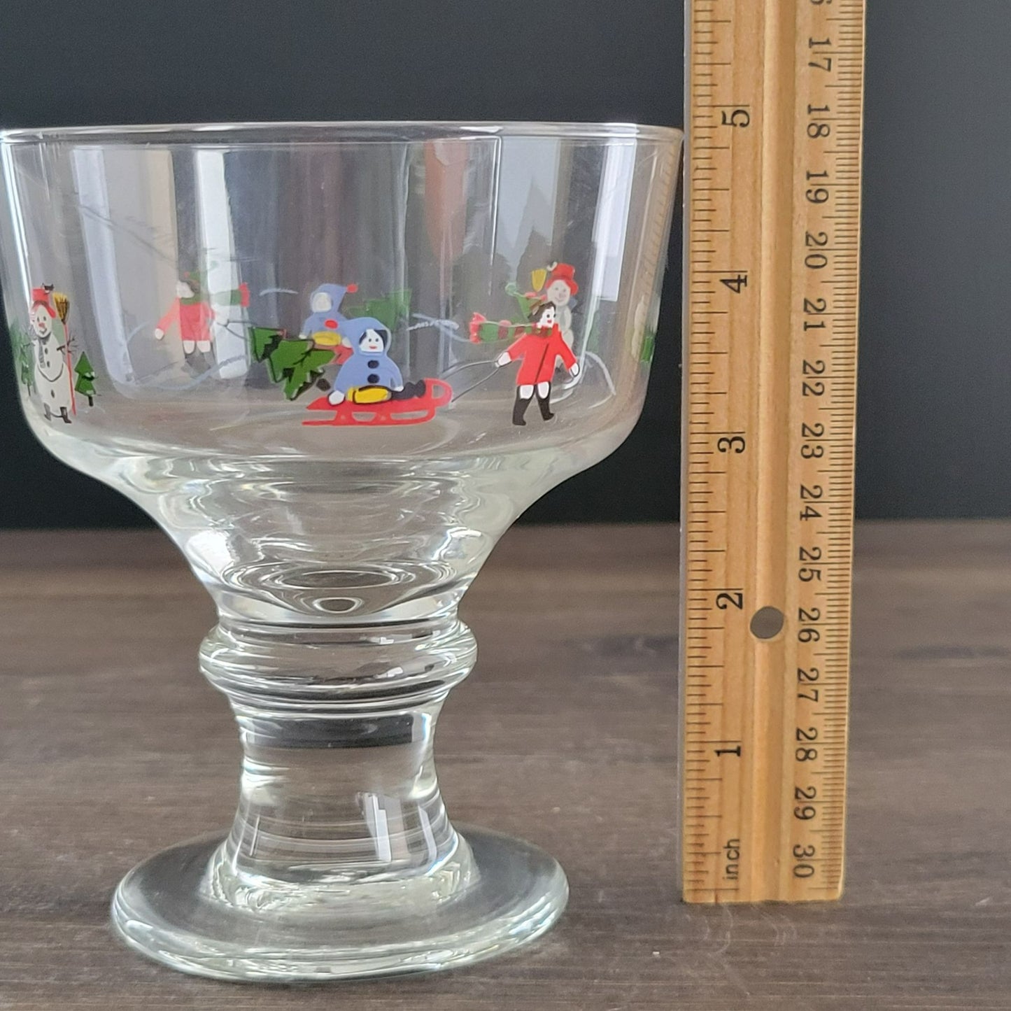 Pfaltzgraff Snow Village Footed Glass Dessert Berry Bowl, c.1990s