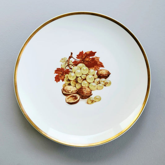 PM Jaeger & Co. Harvest Dinner Plate, Grapes & Walnuts, c.1950-60 Bavaria Germany