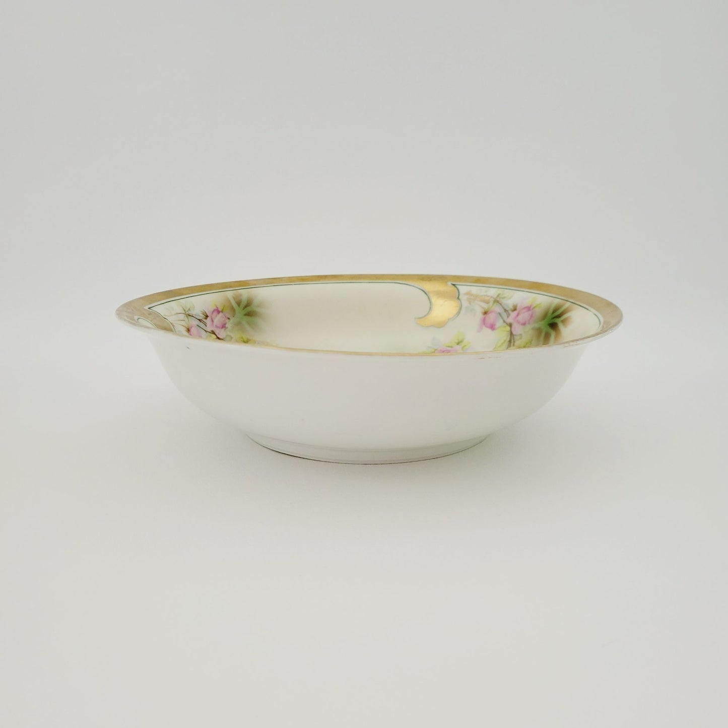 Leuchtenburg Pink Floral Cabinet Bowl, Heavy Gold Edge, Hand Painted Pink Rose, Artist Signed, c.1920-1935 Germany