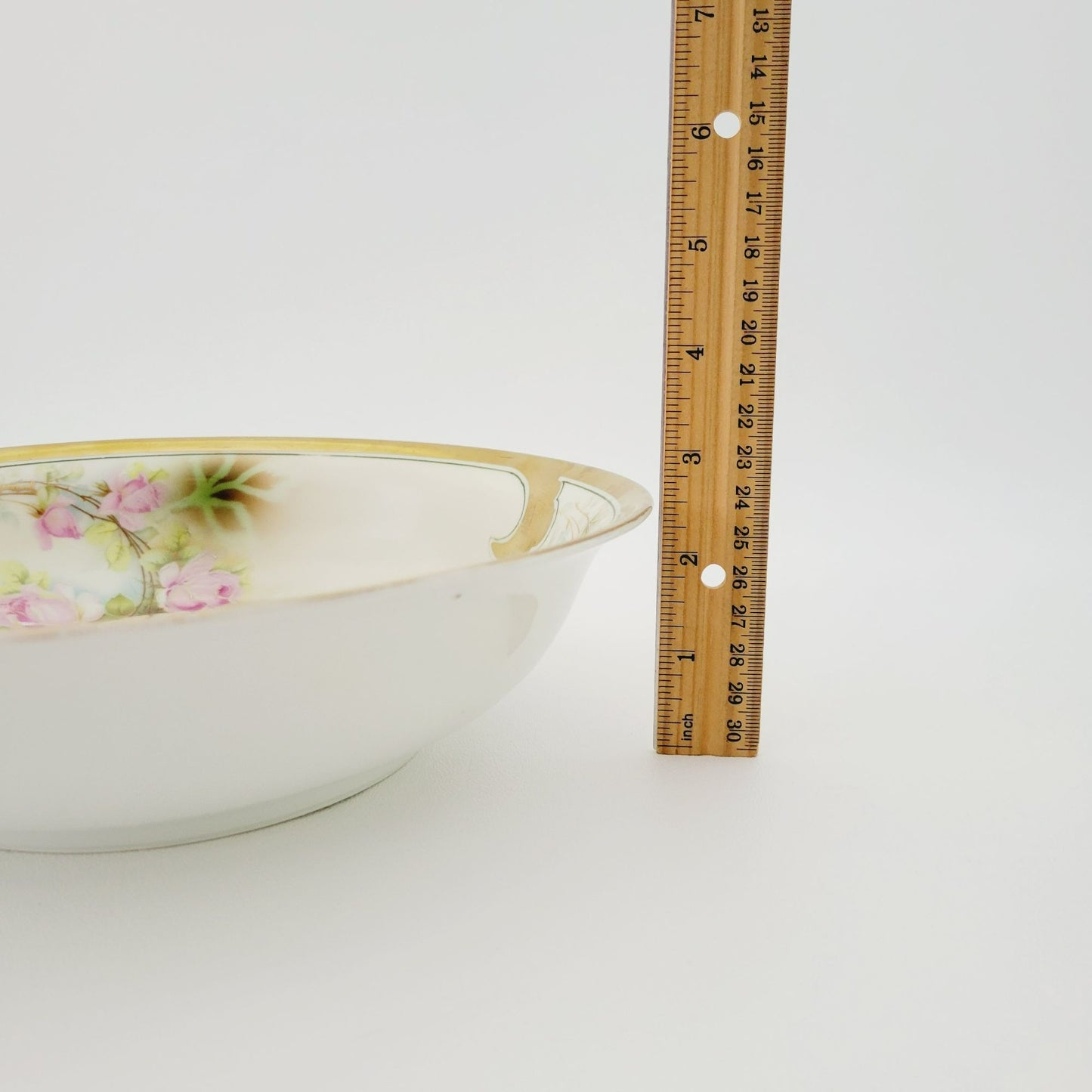 Leuchtenburg Pink Floral Cabinet Bowl, Heavy Gold Edge, Hand Painted Pink Rose, Artist Signed, c.1920-1935 Germany