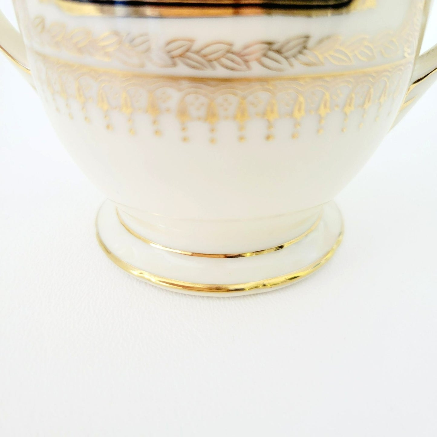 Noritake Art Nouveau Creamer & Sugar Bowl, Vintage c1940s, Cream Base Hand Painted Black and Gold Laurel Floral Pattern