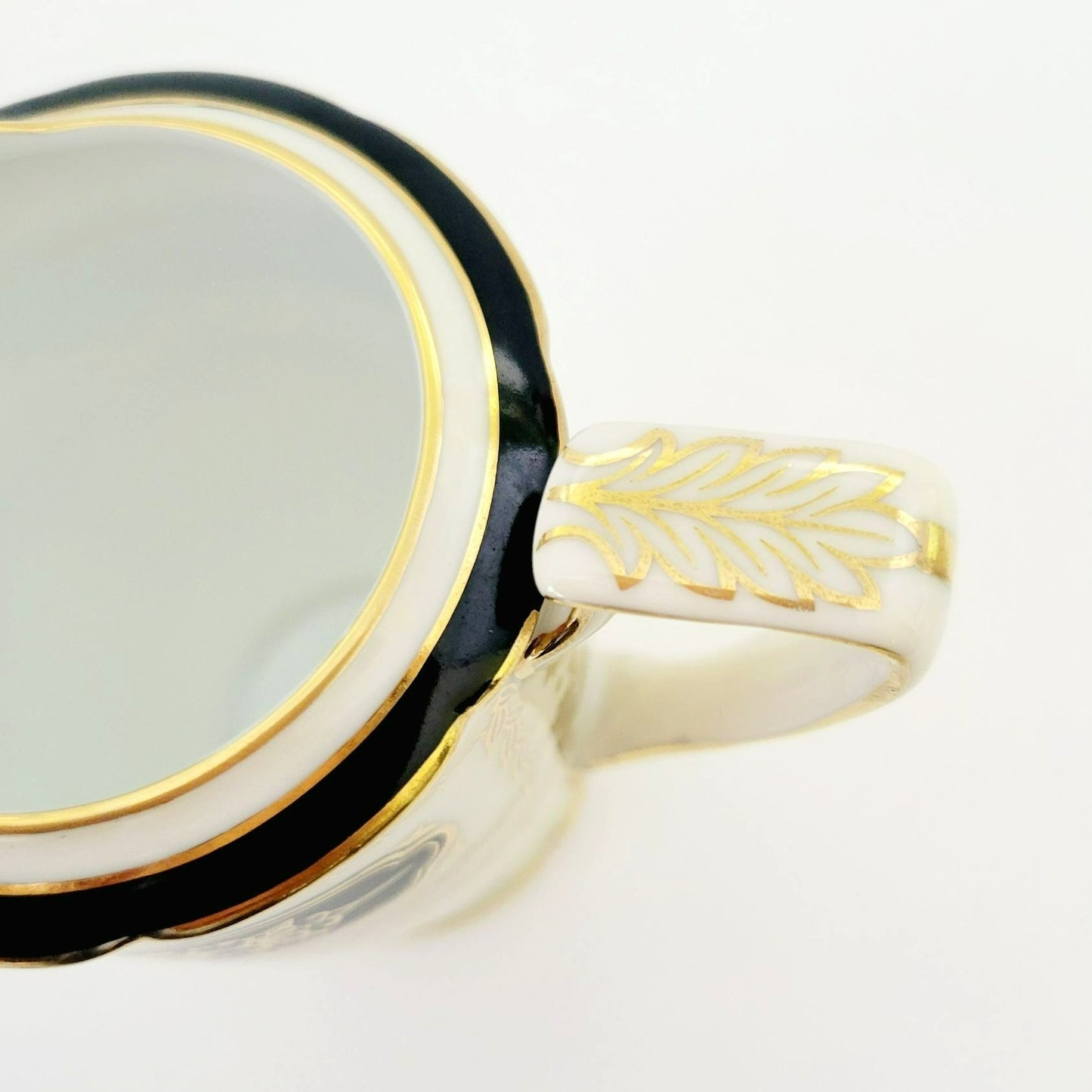 Noritake Art Nouveau Creamer & Sugar Bowl, Vintage c1940s, Cream Base Hand Painted Black and Gold Laurel Floral Pattern