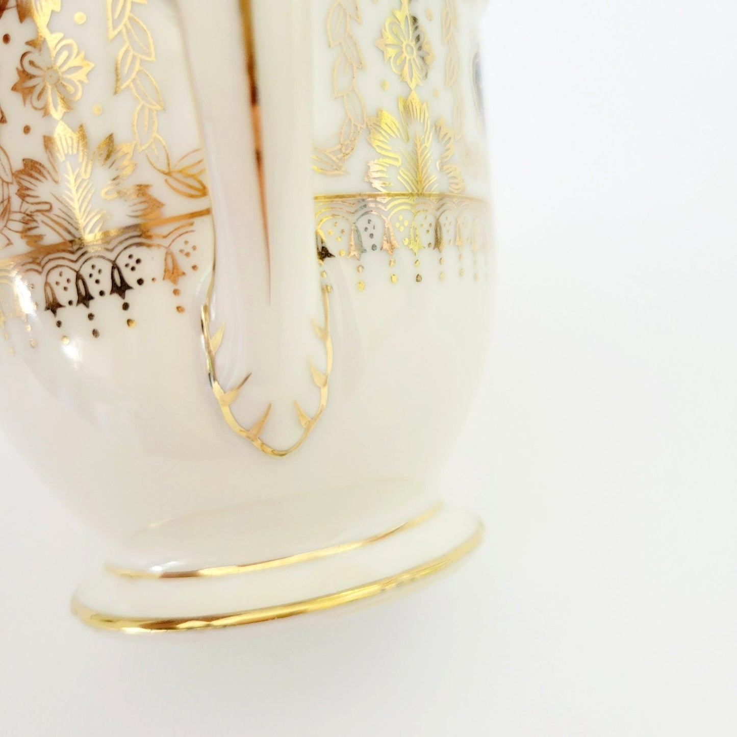 Noritake Art Nouveau Creamer & Sugar Bowl, Vintage c1940s, Cream Base Hand Painted Black and Gold Laurel Floral Pattern