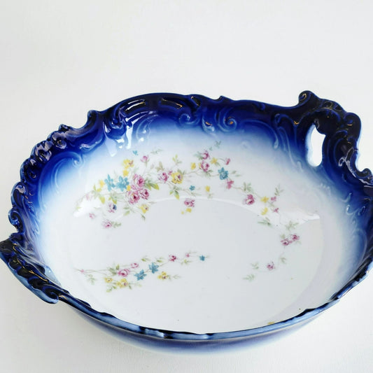 LS&S Carlsbad Flow Blue Decorative Bowl, Austria c.1890-1917