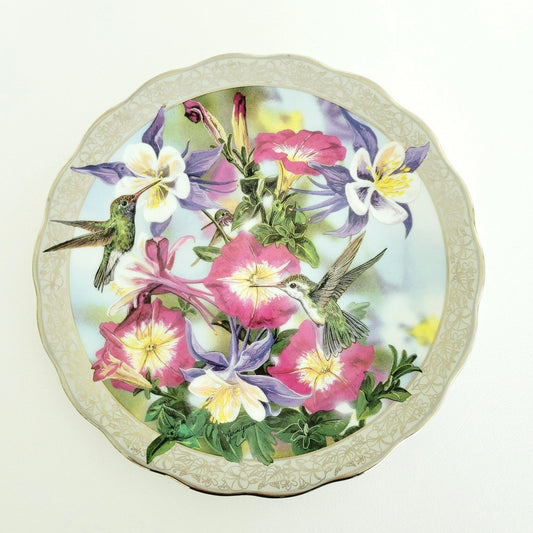 Bradford Exchange Hummingbird Silver Edge Plate, Perfect Harmony Whispering Wings Collection,  c.1996 by Janene Grende,