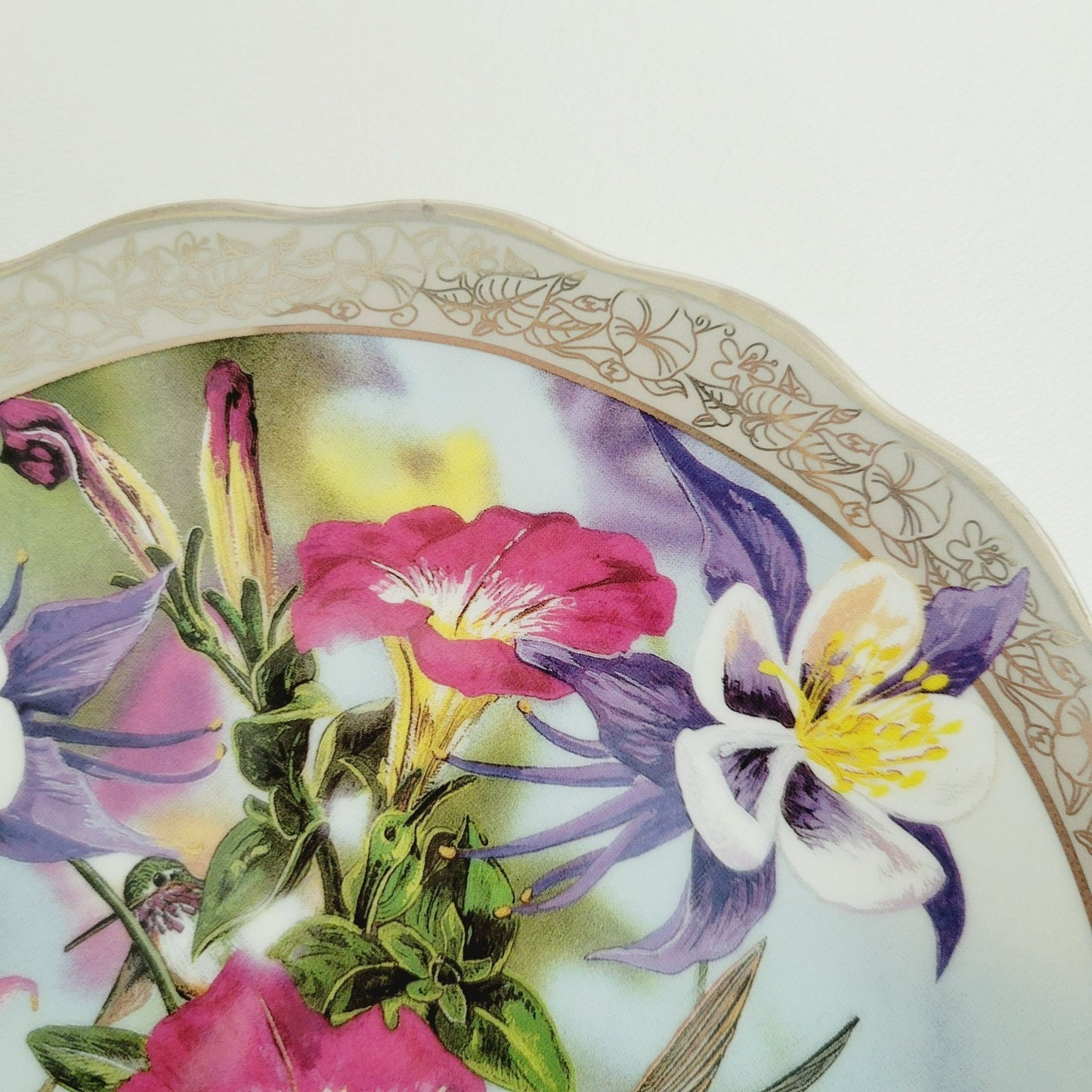 Bradford Exchange Hummingbird Silver Edge Plate, Perfect Harmony Whispering Wings Collection, c.1996 by Janene Grende,