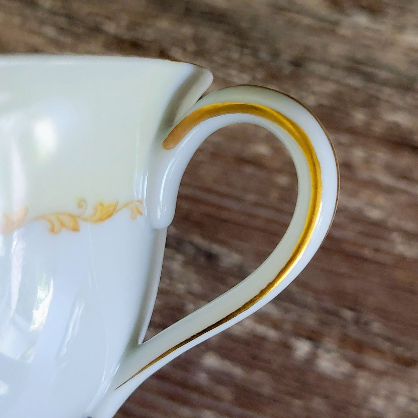 Vintage Japanese Teacup & Saucer, Cream with Blue & Tan Border, Floral Spray, c.1945-48 Rose China Occupied Japan