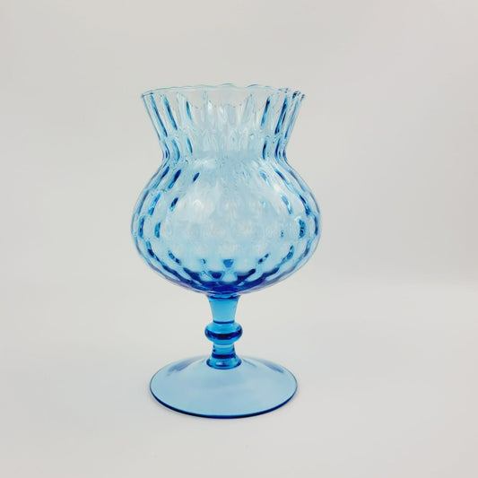 Vintage Empoli Blue Glass Flared & Dimpled Art Vase