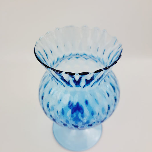Vintage Empoli Blue Glass Flared & Dimpled Art Vase