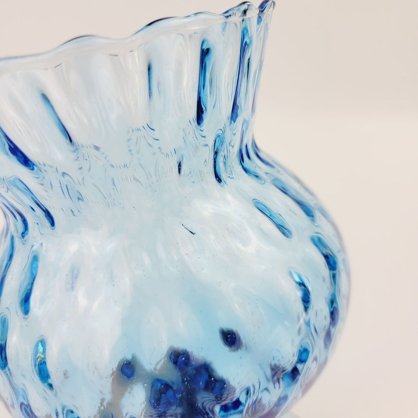 Vintage Empoli Blue Glass Flared & Dimpled Art Vase