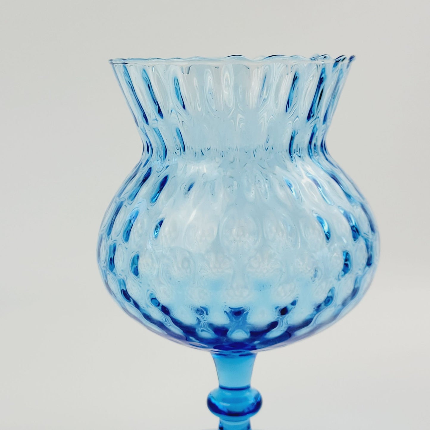 Vintage Empoli Blue Glass Flared & Dimpled Art Vase