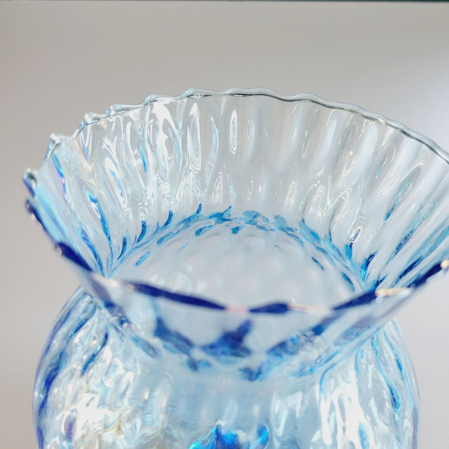 Vintage Empoli Blue Glass Flared & Dimpled Art Vase