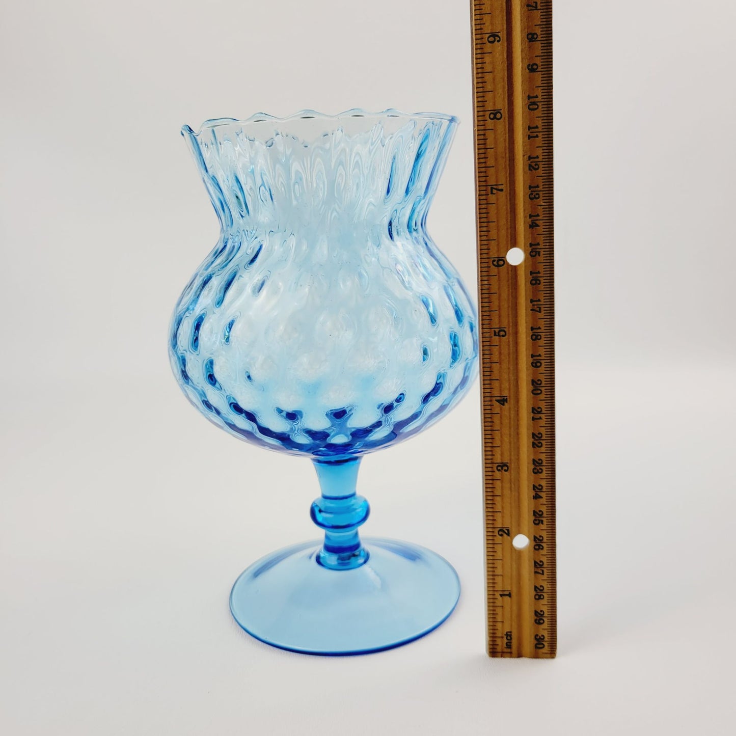 Vintage Empoli Blue Glass Flared & Dimpled Art Vase