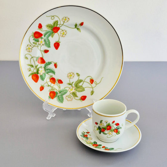 Avon Strawberry Demitasse Cup, Saucer & Plate Set, c.1978-80s