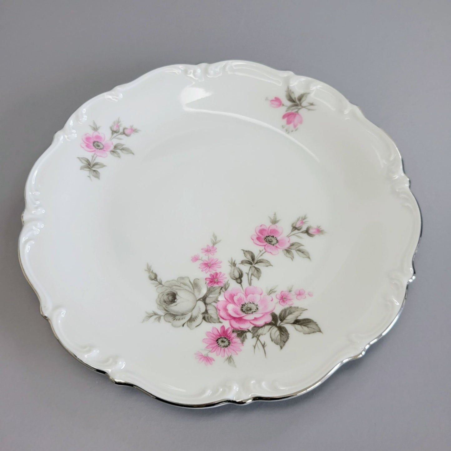 Tirschenreuth Picardy Salad Plate, Set of 2, Platinum Trim, c.1969 Bavaria Germany