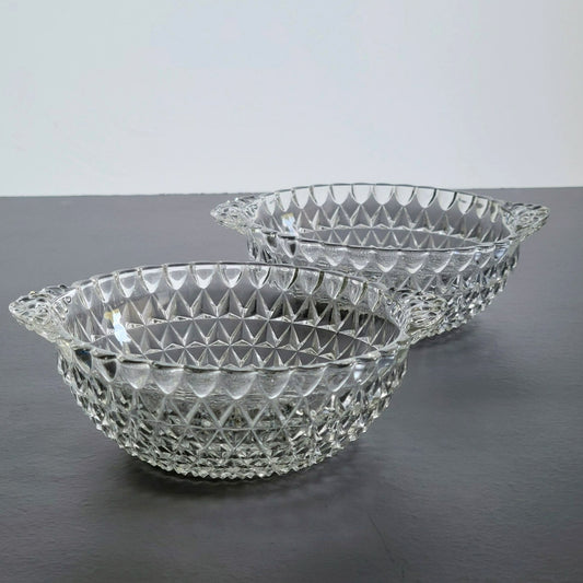 Vintage Textured Clear Dessert Berry Bowl, SET of 2, USA Made