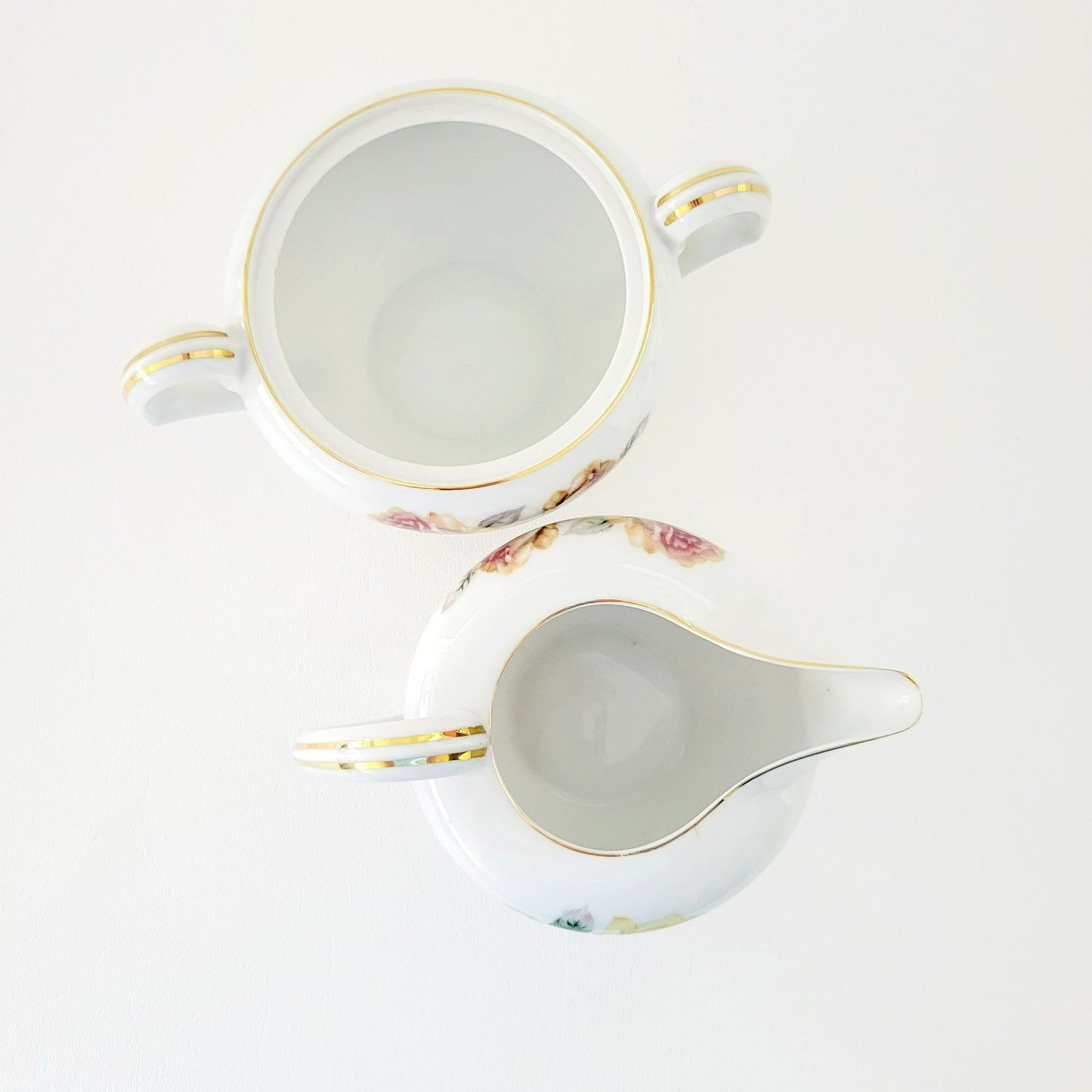 Vintage Japanese Yellow & Peach Rose Creamer & Lidded Sugar Bowl, Trio Pattern by Narumi Kent