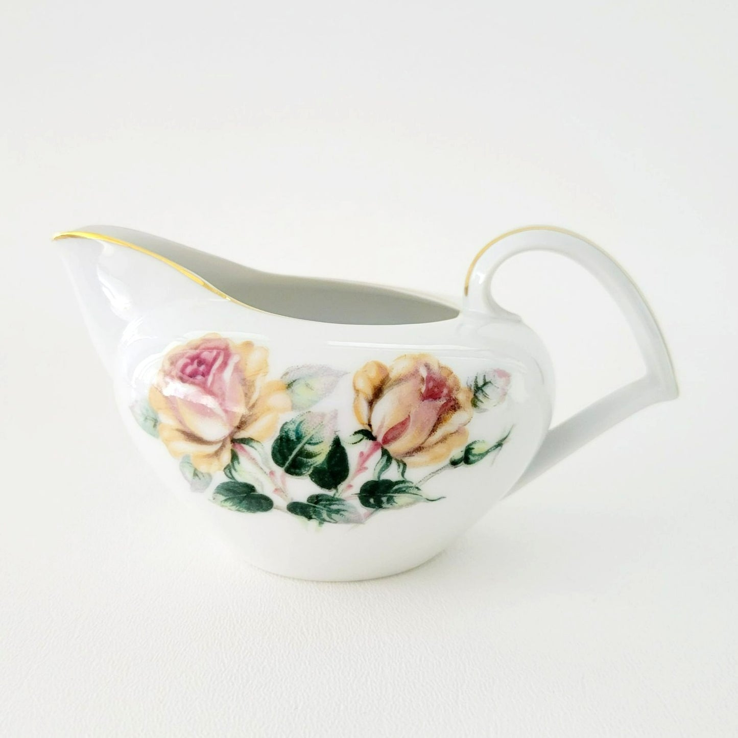 Vintage Japanese Yellow & Peach Rose Creamer & Lidded Sugar Bowl, Trio Pattern by Narumi Kent