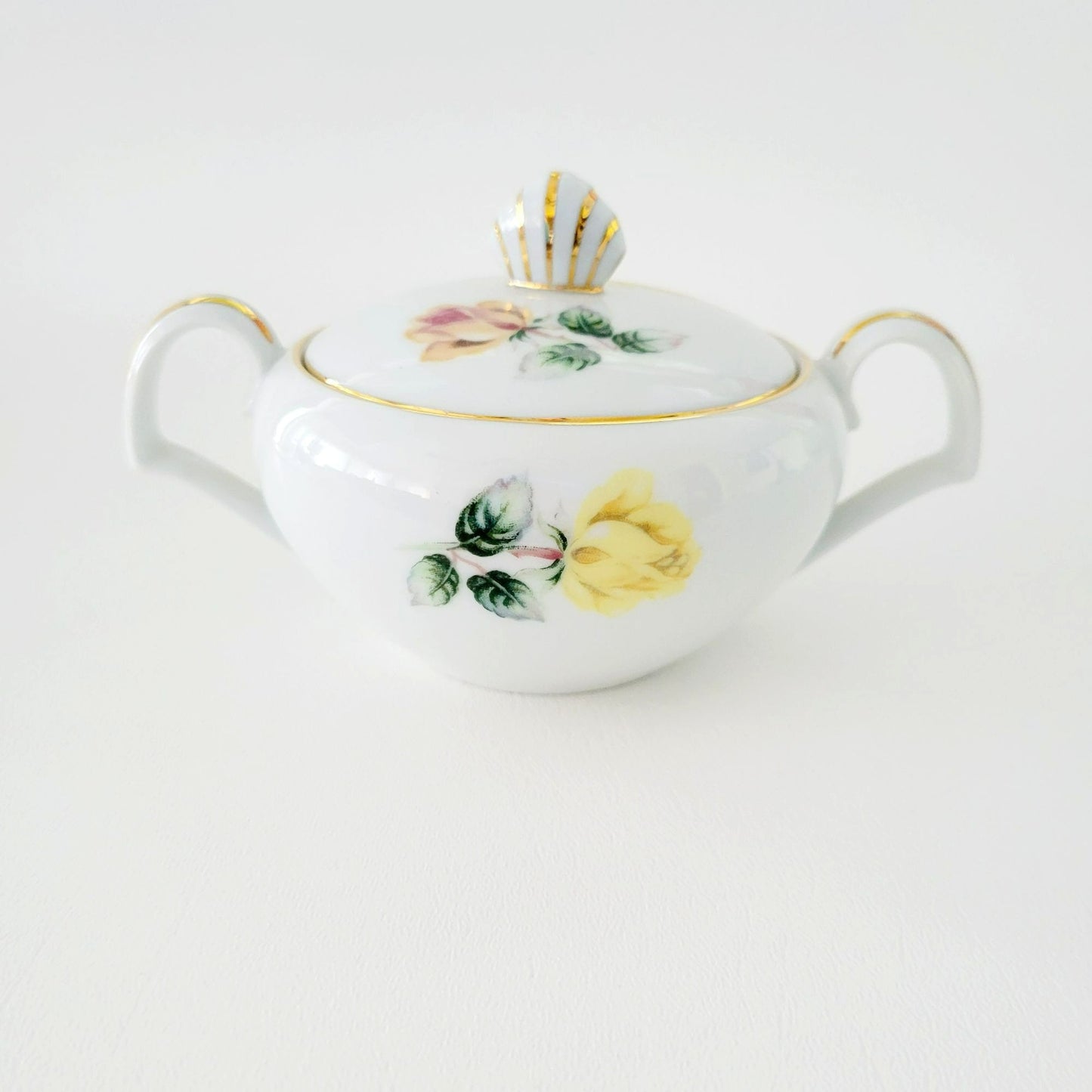 Vintage Japanese Yellow & Peach Rose Creamer & Lidded Sugar Bowl, Trio Pattern by Narumi Kent
