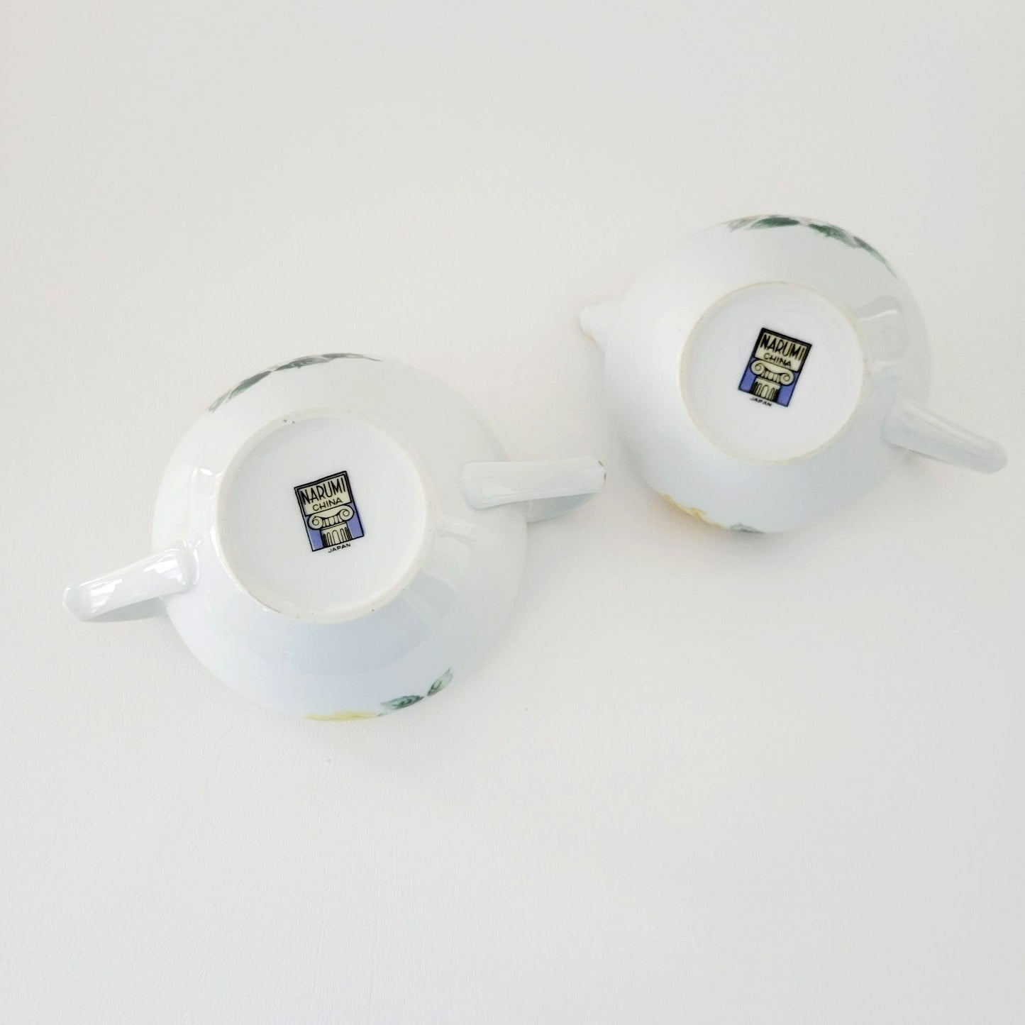 Vintage Japanese Yellow & Peach Rose Creamer & Lidded Sugar Bowl, Trio Pattern by Narumi Kent