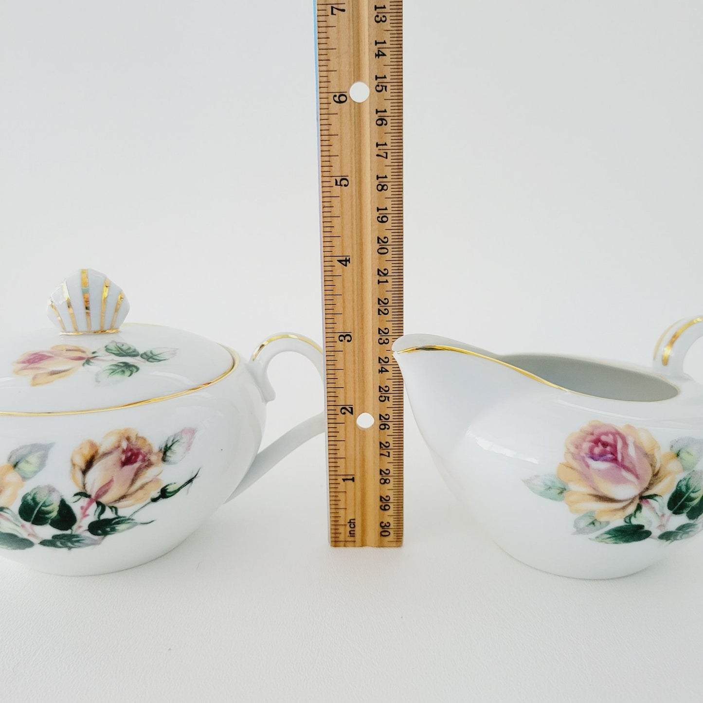 Vintage Japanese Yellow & Peach Rose Creamer & Lidded Sugar Bowl, Trio Pattern by Narumi Kent