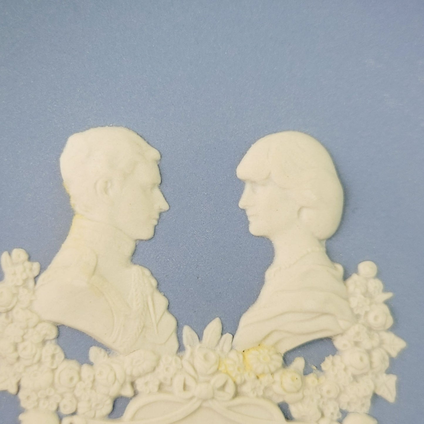 Wedgwood Blue Jasperware Royal Birth 1984 Miniature Plate, Embossed Diana & Charles