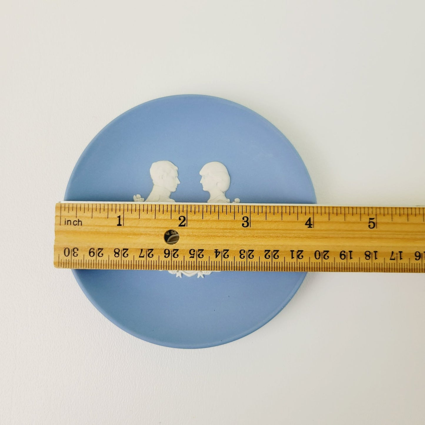 Wedgwood Blue Jasperware Royal Birth 1984 Miniature Plate, Embossed Diana & Charles
