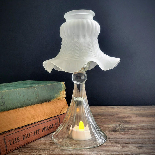 One of a Kind Flameless Candle Lamp, Crafted & Upcycled From Vintage Glass