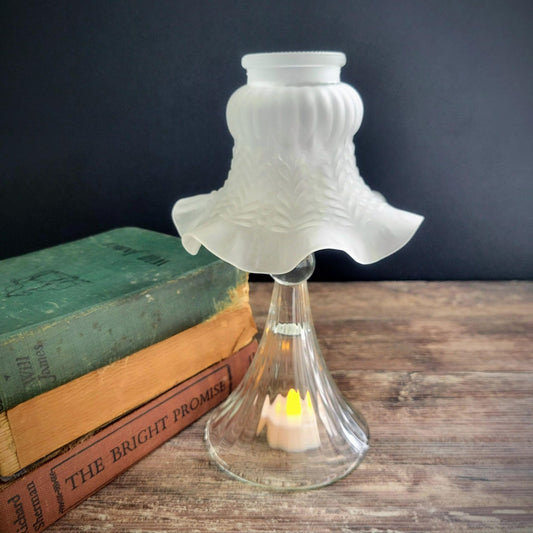 One of a Kind Flameless Candle Lamp, Crafted & Upcycled From Vintage Glass