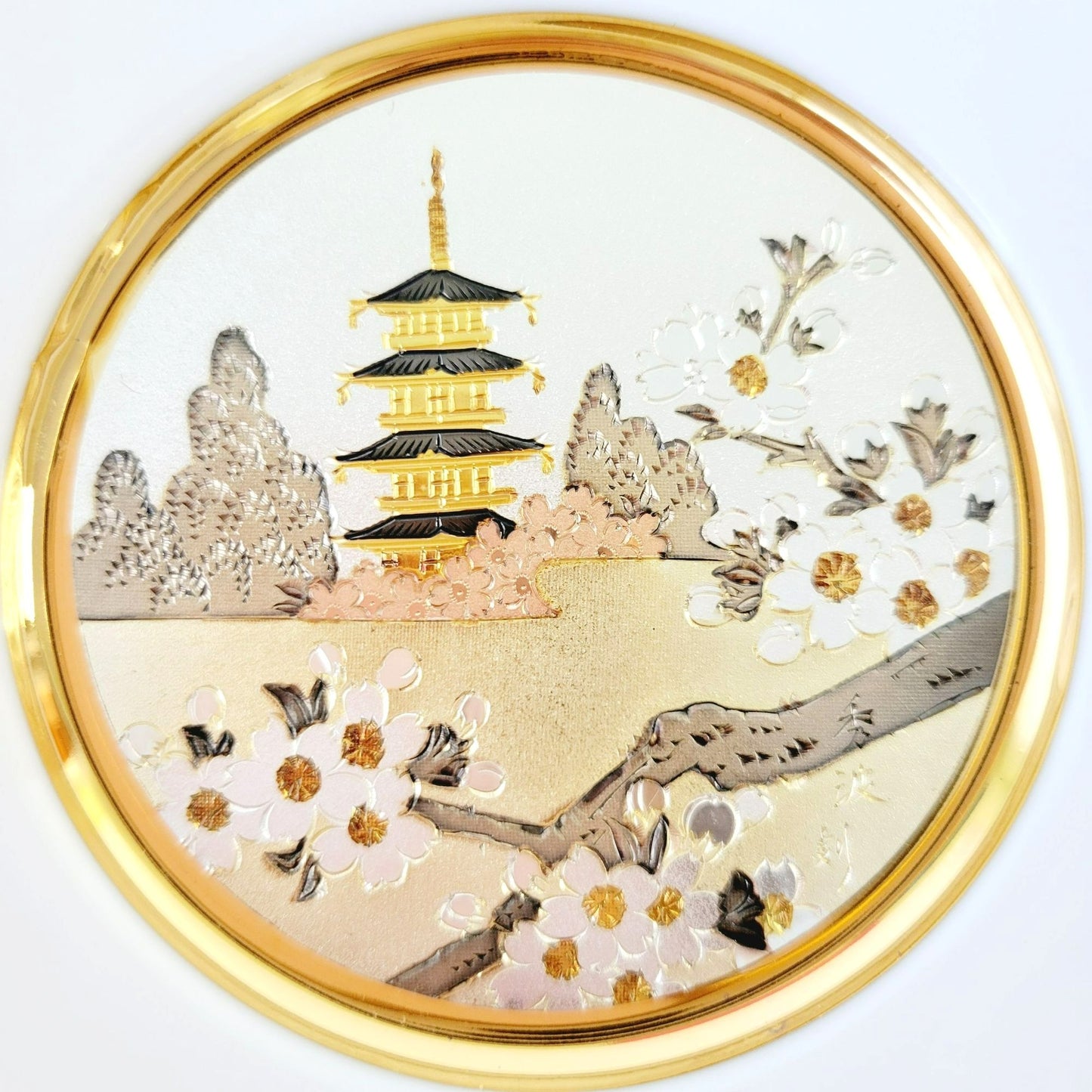 Vintage Japanese Chokin Plate Set Floral Calendar Collection Spring Cherry Blossoms & New Years' Day Pine and Crane