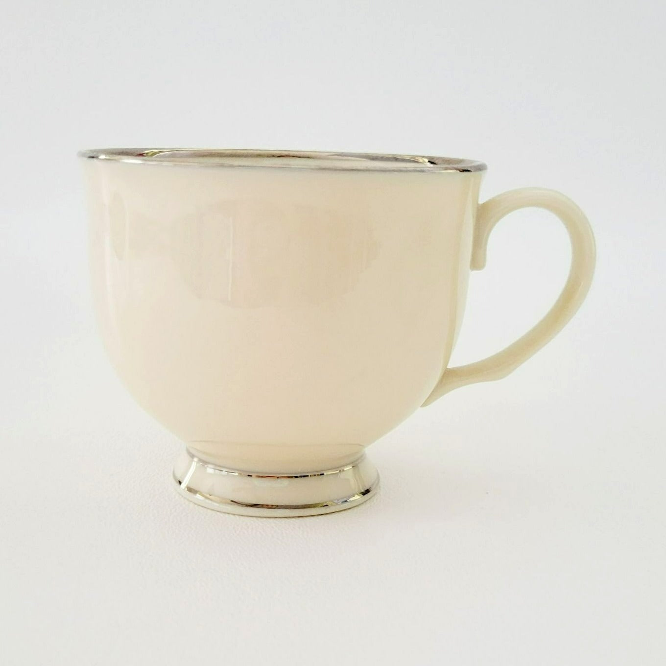 Lenox Montclair Teacup & Saucer, Cream with Platinum Silver Trim, USA Made
