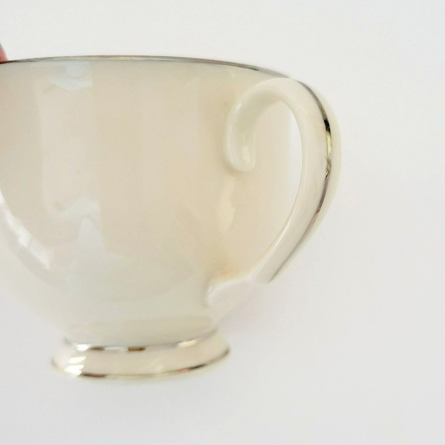 Lenox Montclair Teacup & Saucer, Cream with Platinum Silver Trim, USA Made