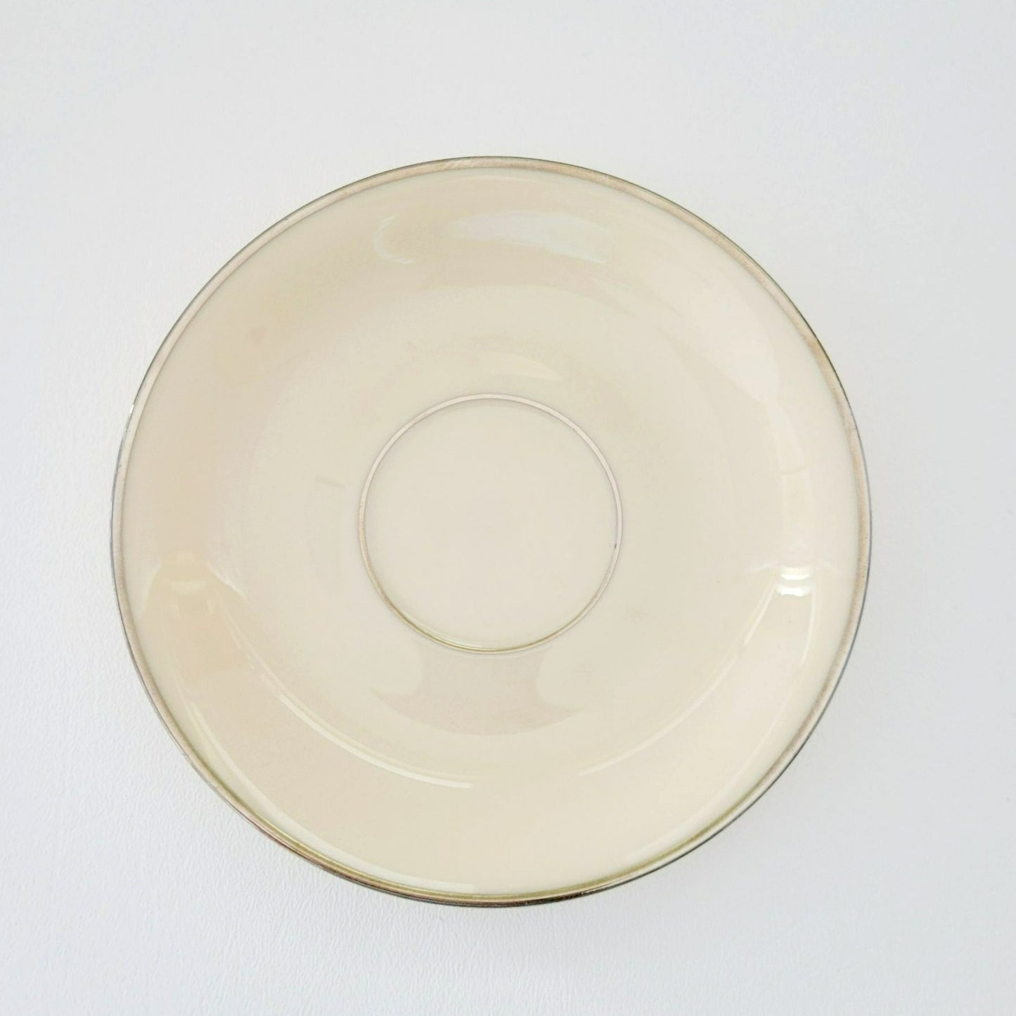 Lenox Montclair Teacup & Saucer, Cream with Platinum Silver Trim, USA Made