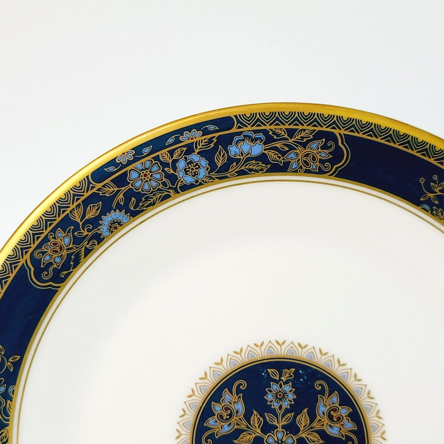 Royal Doulton Carlyle Bread Plate, Dark Teal Band, Blue & Gold Floral Paisley Design