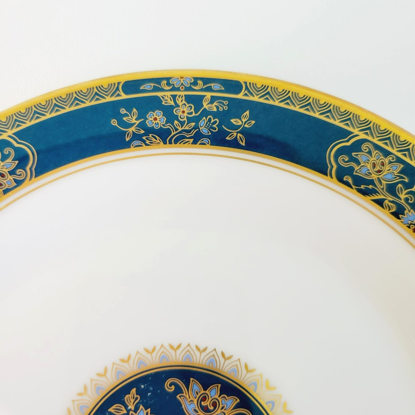 Royal Doulton Carlyle Bread Plate, Dark Teal Band, Blue & Gold Floral Paisley Design