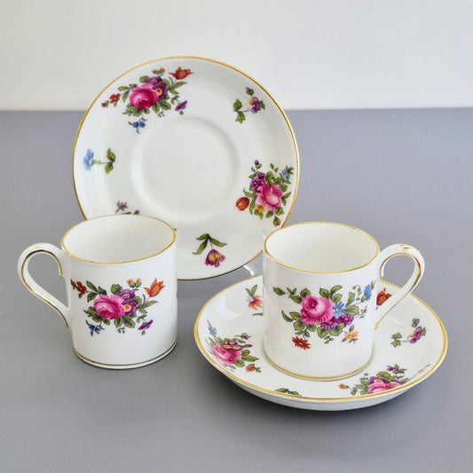 Crown Staffordshire "Dresden Spray" Demitasse Cup & Saucer, 2 Sets, England