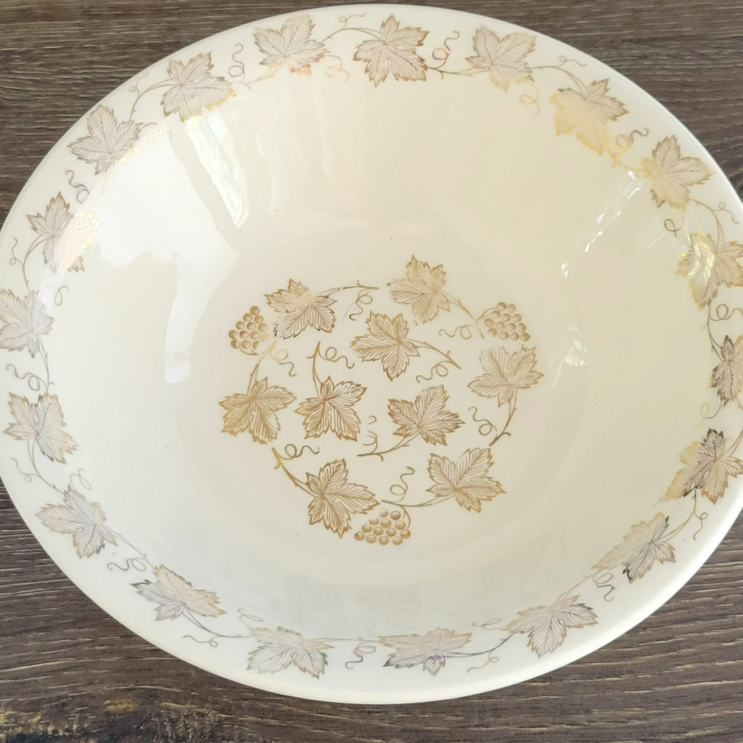 Edward Knowles Gold Leaf & Grape 8" Round Serving Bowl, USA Made