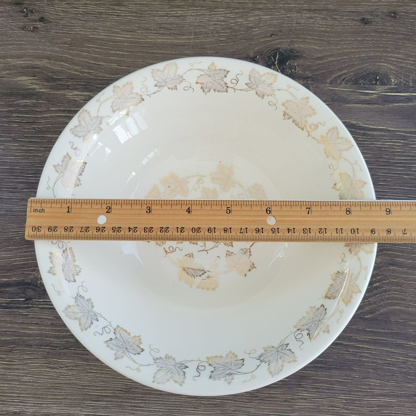 Edward Knowles Gold Leaf & Grape 8" Round Serving Bowl, USA Made