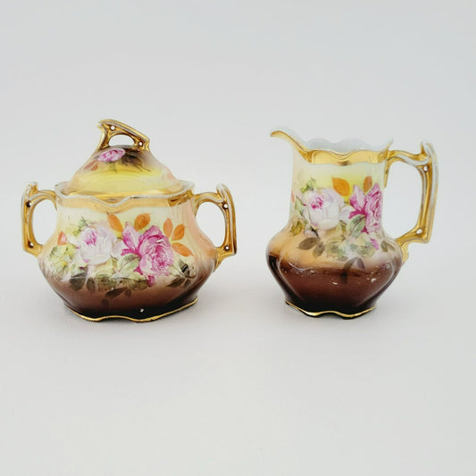 Rare Antique German Hand Painted Floral Creamer & Sugar Bowl, c.1904-1914 Oscar Schlegelmilch