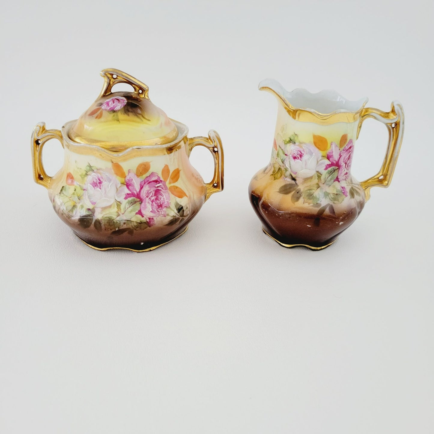 Rare Antique German Hand Painted Floral Creamer & Sugar Bowl, c.1904-1914 Oscar Schlegelmilch