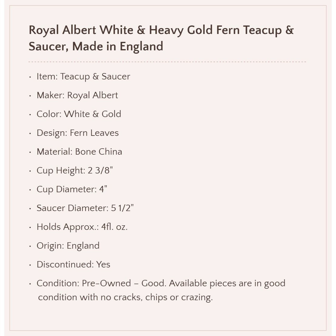 Royal Albert White & Heavy Gold Teacup & Saucer, Made in England