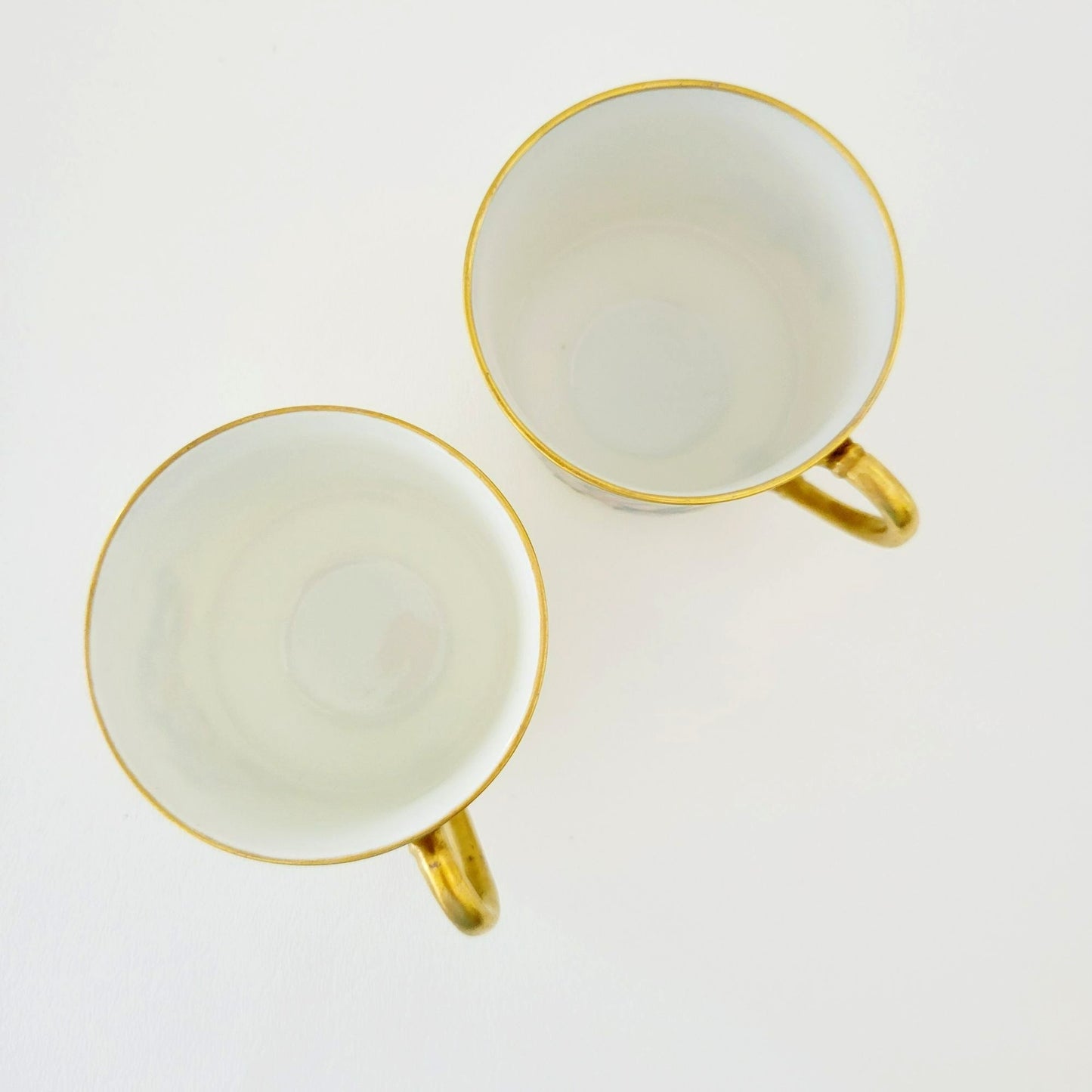 Rare Antique Johann Haviland Demitasse Cup Set (2) – Hand Painted Pink & Blue Florals, Heavy Gold Trim – Germany c.1907-24