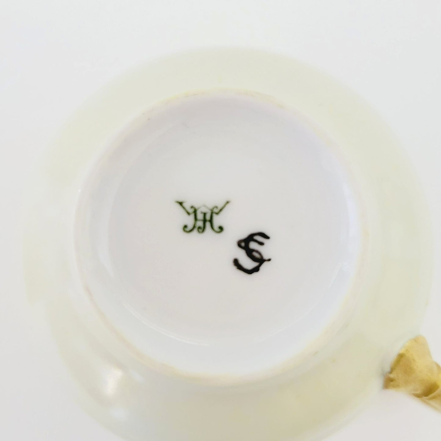Rare Antique Johann Haviland Demitasse Cup Set (2) – Hand Painted Pink & Blue Florals, Heavy Gold Trim – Germany c.1907-24