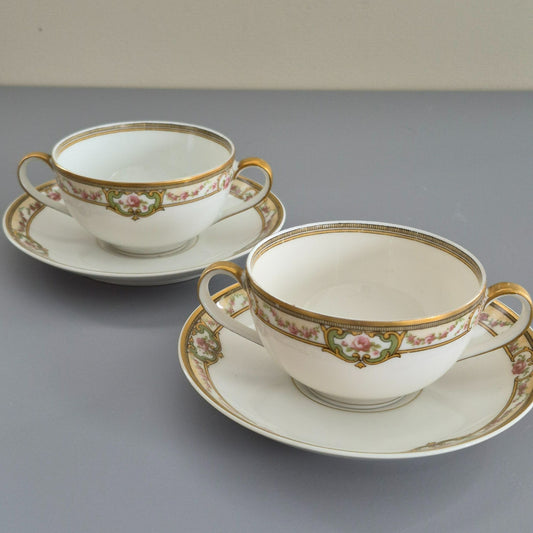 Haviland "Belford" Bouillon Cup & Saucer, 2 Sets, c.1903-1925 Limoges France